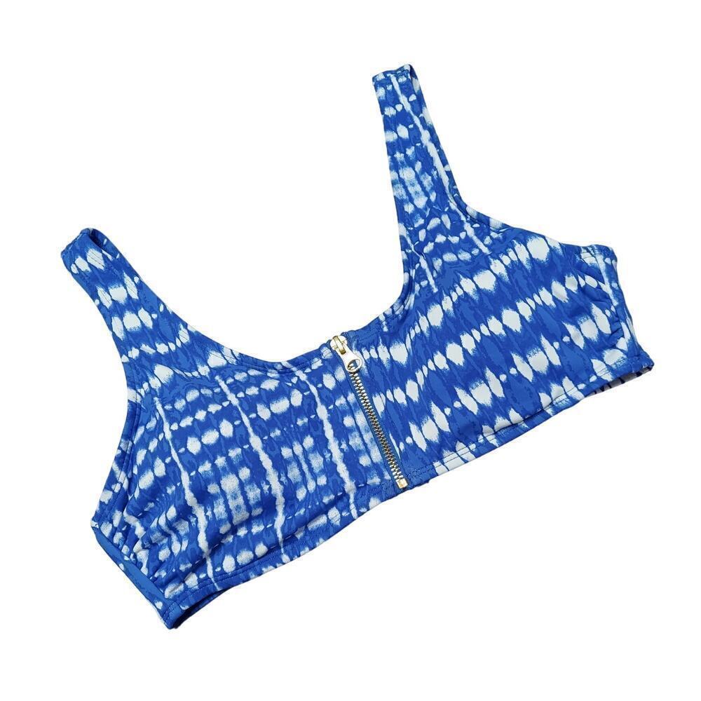 Ibiza Women's Royal Blue and White Tie-Dye Zipper Front Bikini Top